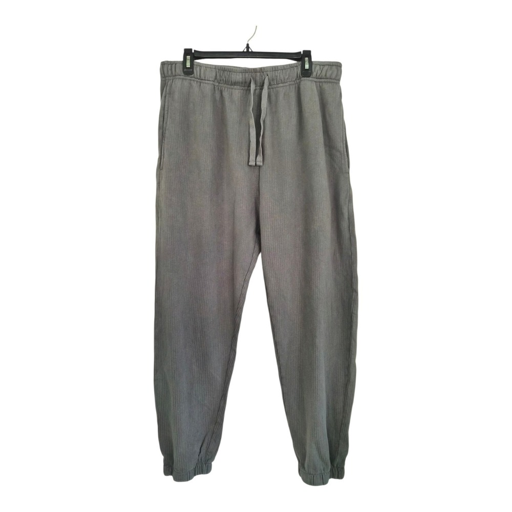 Mobo Women's 2XL Gray Ribbed Cotton Jogger Pants Drawstring Casual Lagenlook